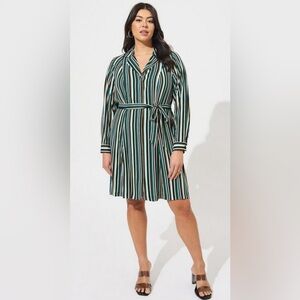 NWT Torrid Stripe Green  Mini Rayon Slub Wrap Front Dress